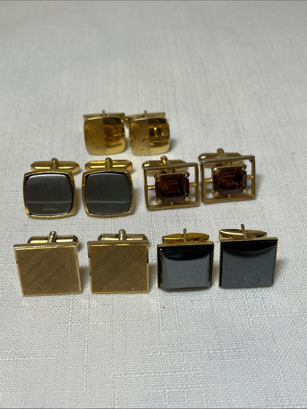 Vintage Gold and Black Square Cufflink Sets
Five pair